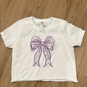Bella Canvas White Tee with Purple Bow Design